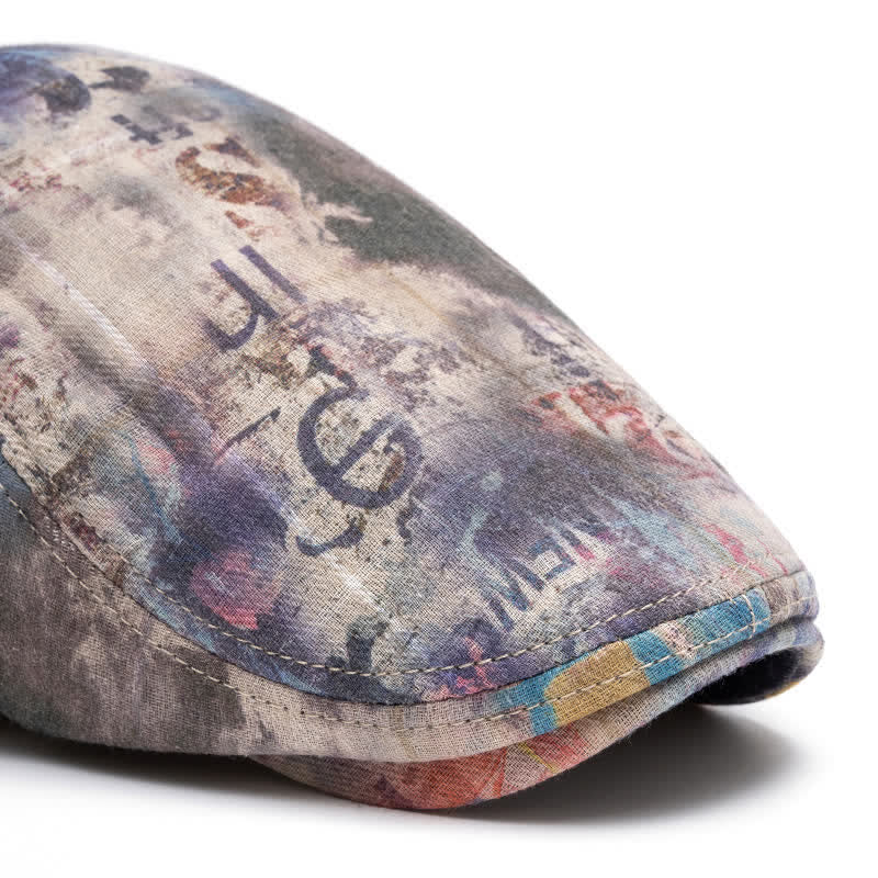 Graffiti Pattern Tie-dyed Newsboy Cotton Beret Hat - Image 2