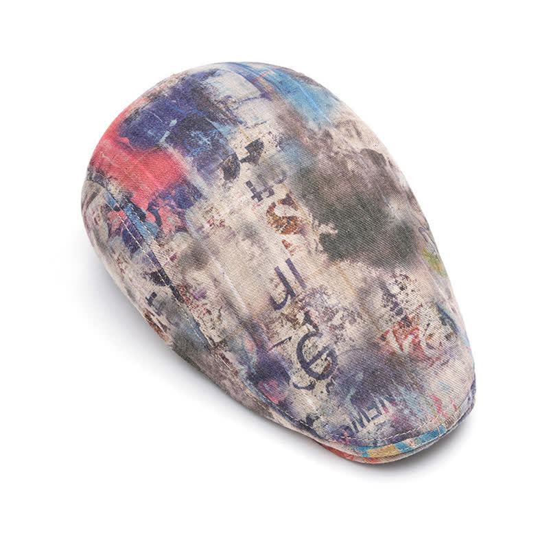 Graffiti Pattern Tie-dyed Newsboy Cotton Beret Hat - Image 4