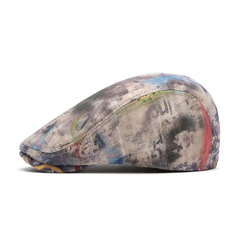 Graffiti Pattern Tie-dyed Newsboy Cotton Beret Hat - Image 5