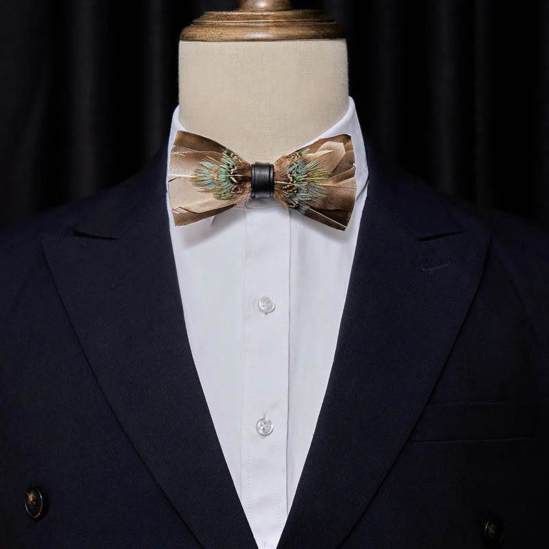 Gray & Brown Owl Feather Bow Tie - Image 2