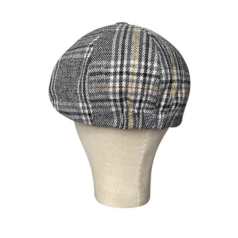 Gray Plaid Yellow Stripes Newsboy Beret Cap - Image 5