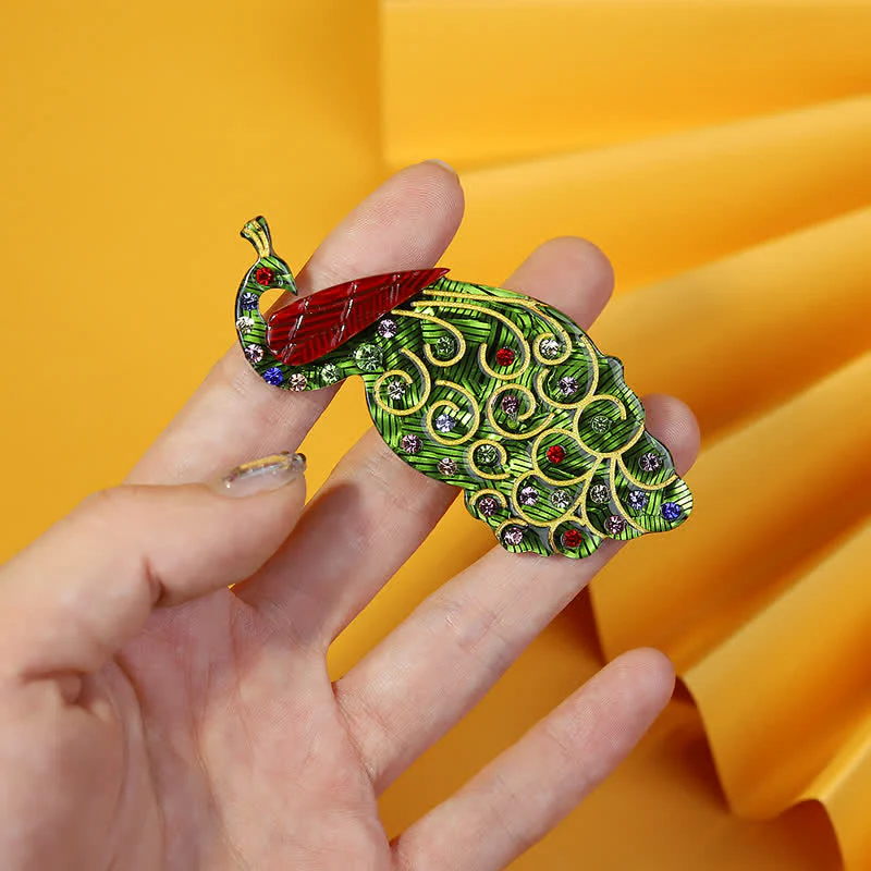 Green Peacock Bird Handmade Acrylic Brooch - Image 3