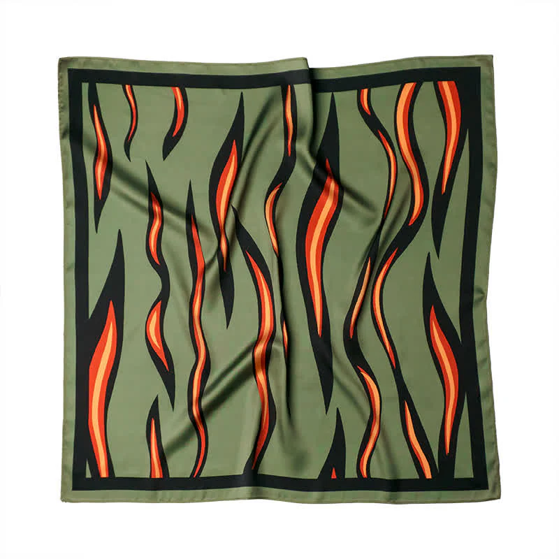 Green & Red Flame Striped Square Scarf with Scarf Buckle - Image 2