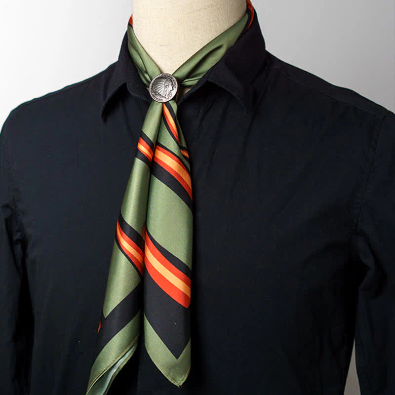 Green & Red Flame Striped Square Scarf with Scarf Buckle - Image 3