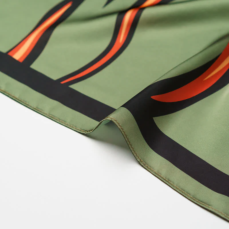 Green & Red Flame Striped Square Scarf with Scarf Buckle - Image 5