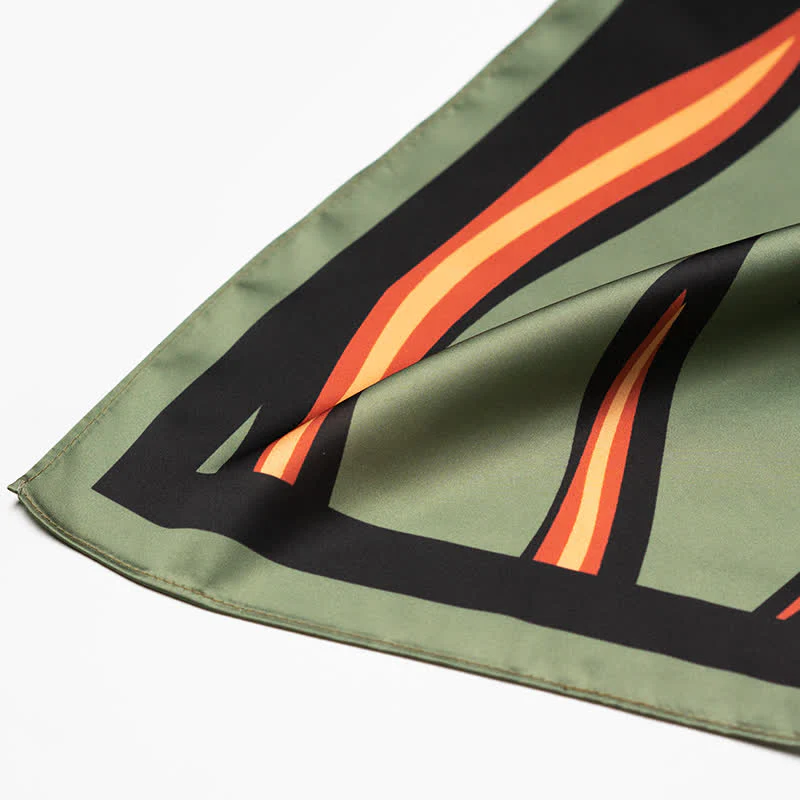 Green & Red Flame Striped Square Scarf with Scarf Buckle - Image 6