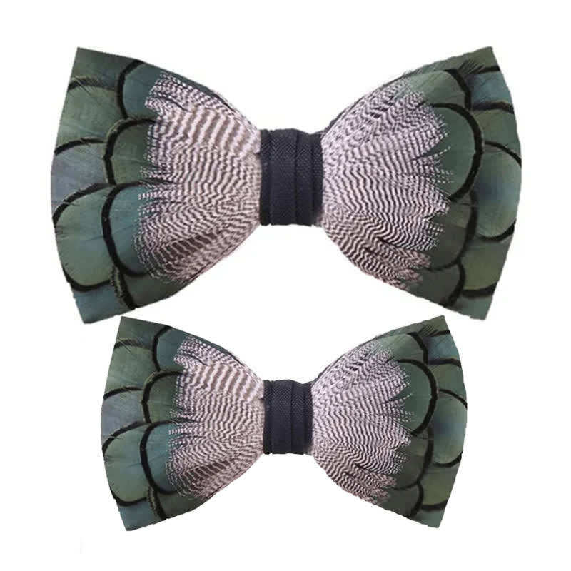 Green & White Mallard Duck Feather Bow Tie with Lapel Pin - Image 7