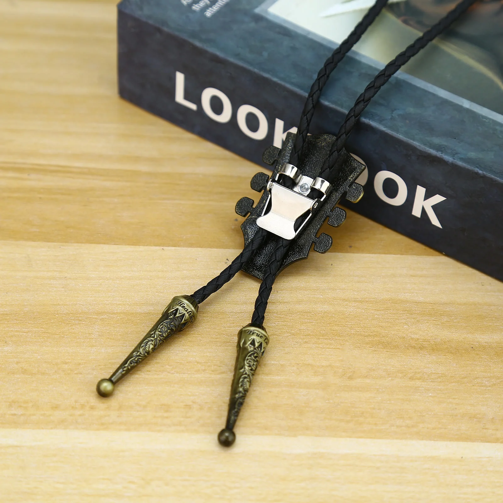 Guitar Shape Retro Metal Frame Bolo Tie - Image 2