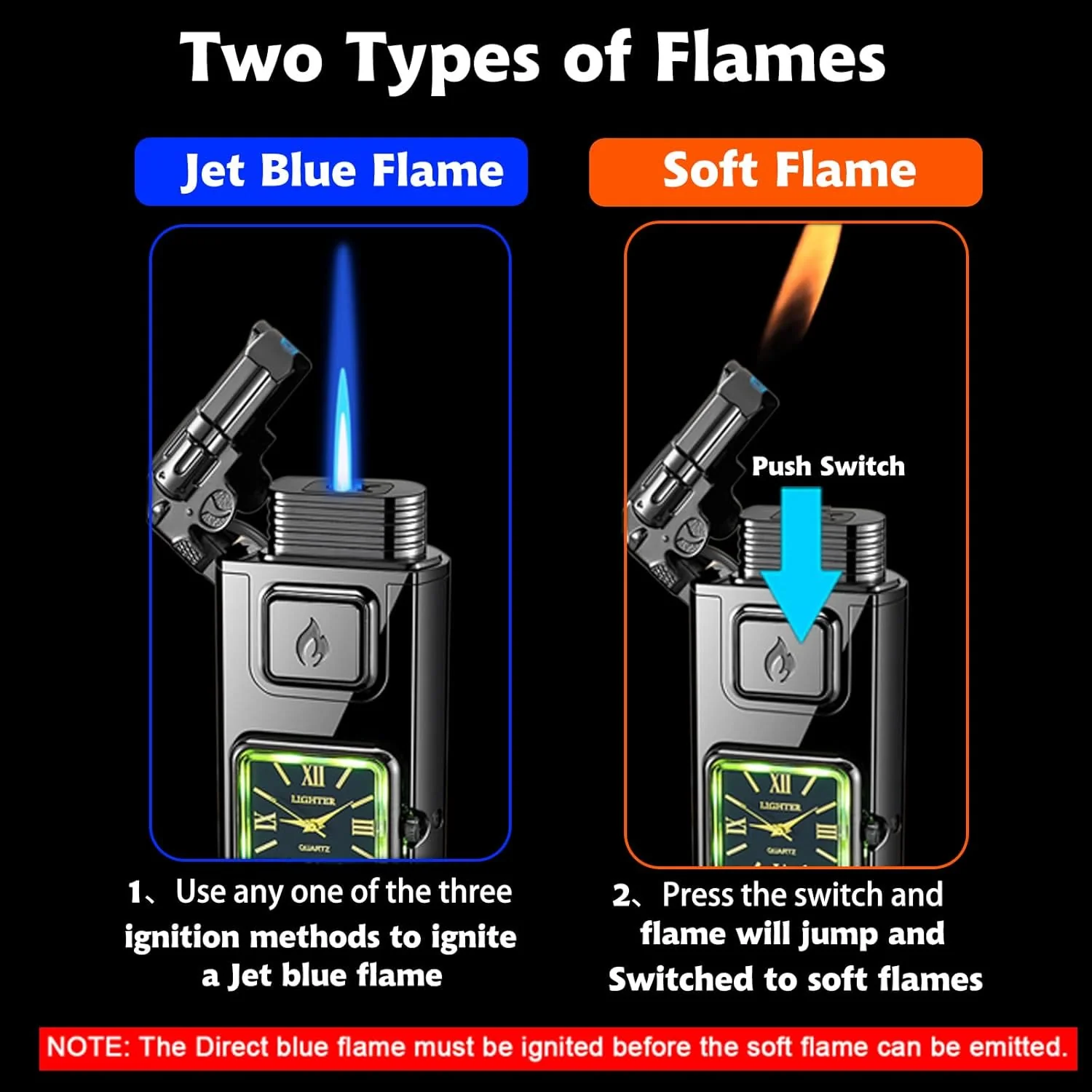Gun-Shaped LED Inflatable Butane Lighter With Clock - Image 2