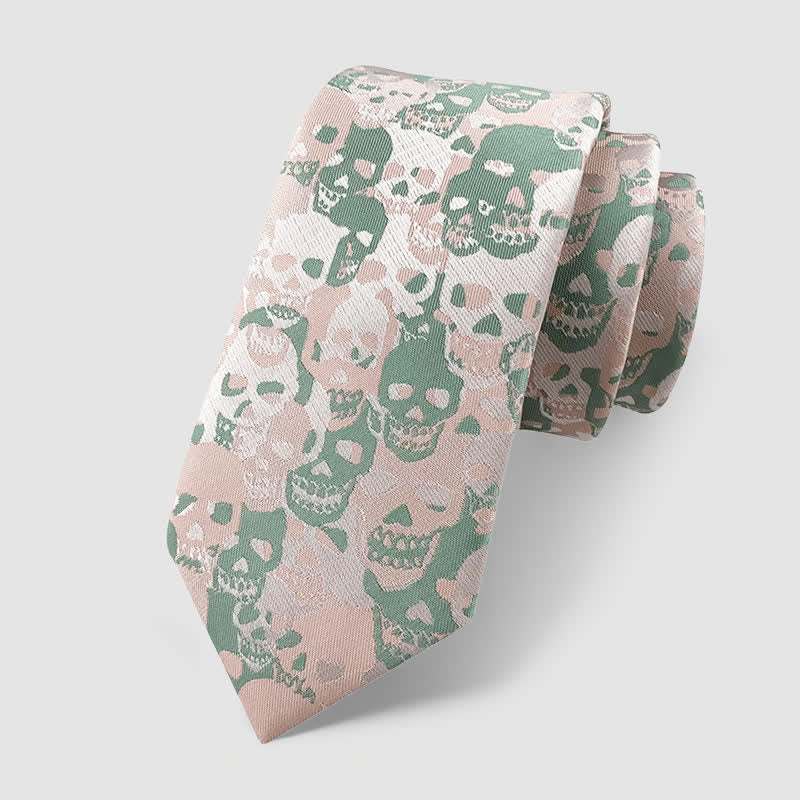 Halloween Overlapping Skull Mask Pattern Necktie Pocket Square - Image 11