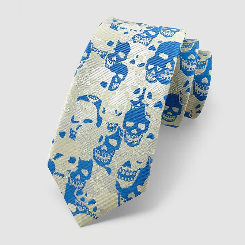 Halloween Overlapping Skull Mask Pattern Necktie Pocket Square - Image 13
