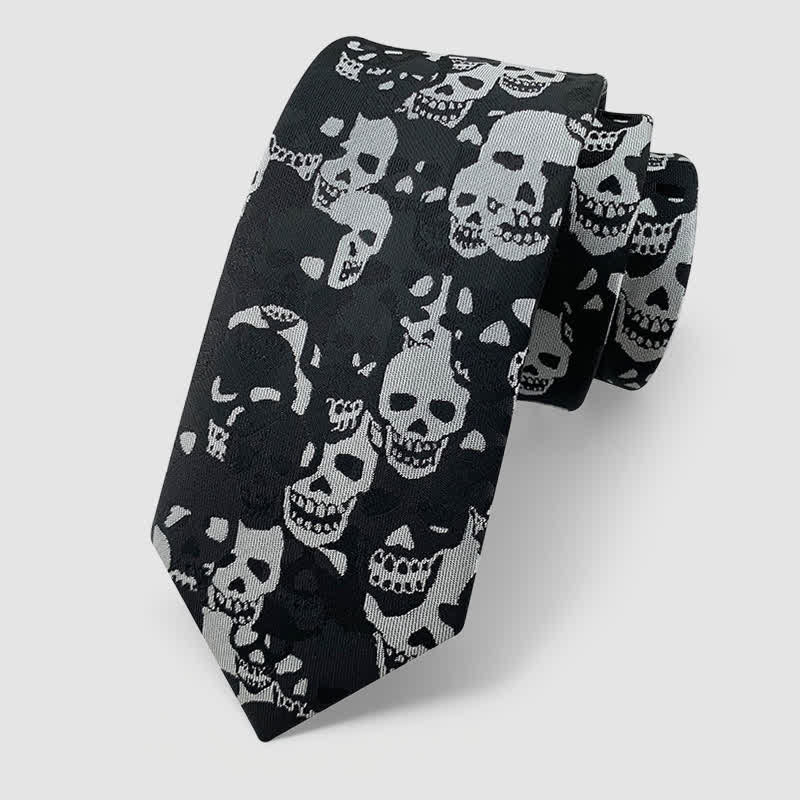Halloween Overlapping Skull Mask Pattern Necktie Pocket Square - Image 15
