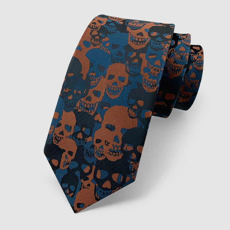 Halloween Overlapping Skull Mask Pattern Necktie Pocket Square - Image 16