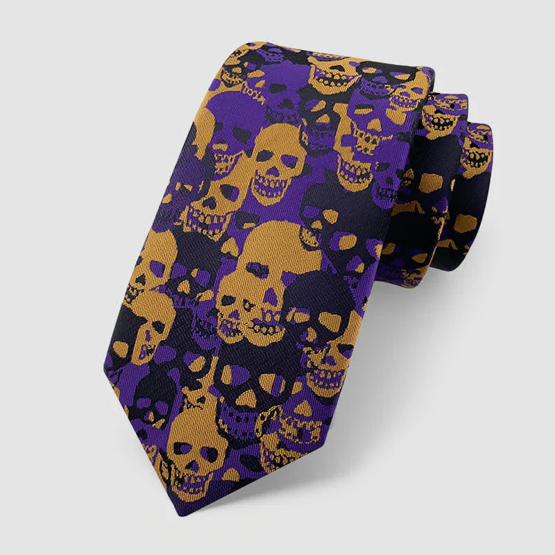 Halloween Overlapping Skull Mask Pattern Necktie Pocket Square - Image 17