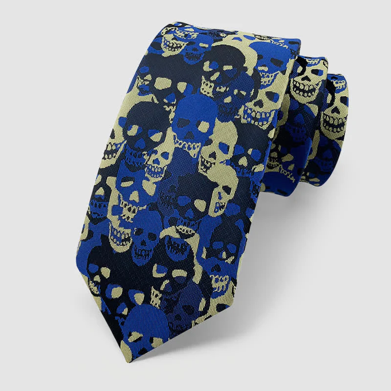 Halloween Overlapping Skull Mask Pattern Necktie Pocket Square - Image 18
