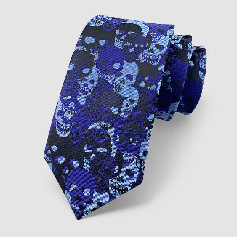Halloween Overlapping Skull Mask Pattern Necktie Pocket Square - Image 3