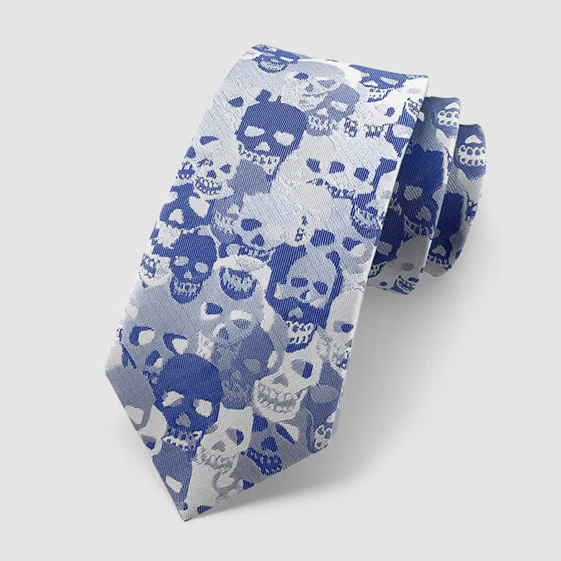 Halloween Overlapping Skull Mask Pattern Necktie Pocket Square - Image 7