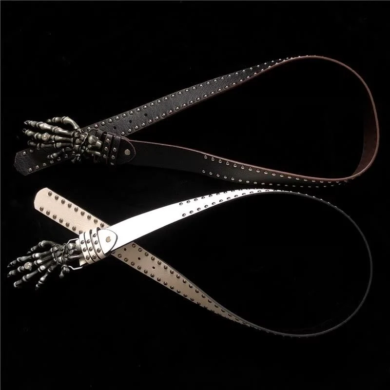 Halloween Punk Black Skeleton Hand Rivet Belt - Image 5