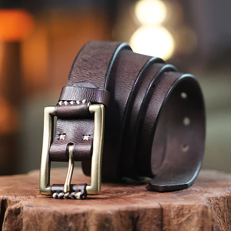 Hand-Made Sewing Retro Jeans Genuine Leather Belt