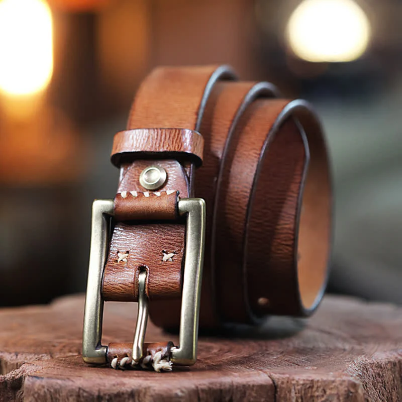 Hand-Made Sewing Retro Jeans Genuine Leather Belt - Image 10