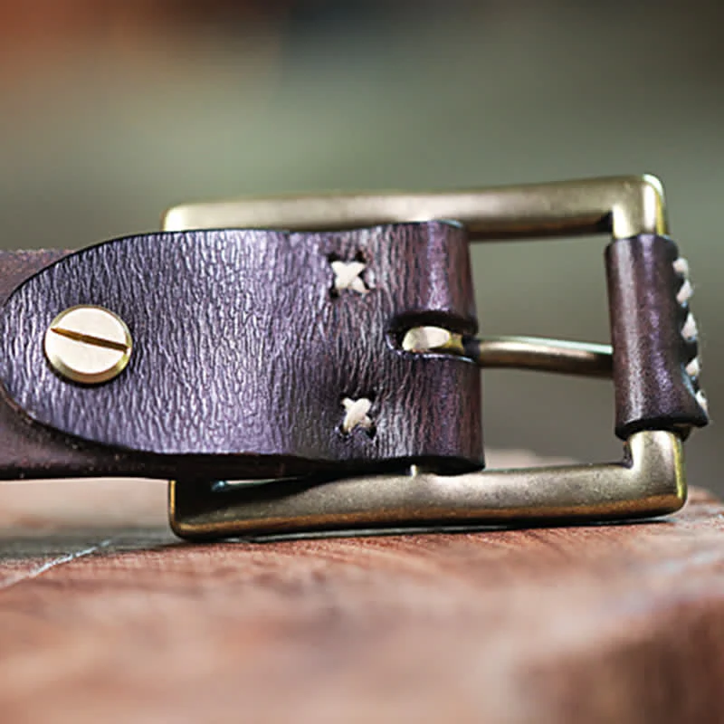 Hand-Made Sewing Retro Jeans Genuine Leather Belt - Image 5