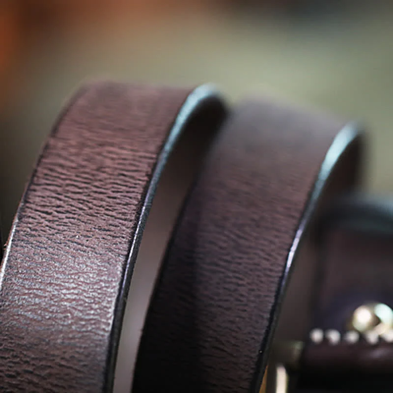 Hand-Made Sewing Retro Jeans Genuine Leather Belt - Image 6