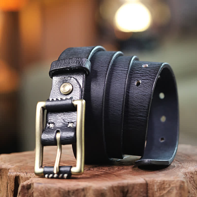 Hand-Made Sewing Retro Jeans Genuine Leather Belt - Image 8