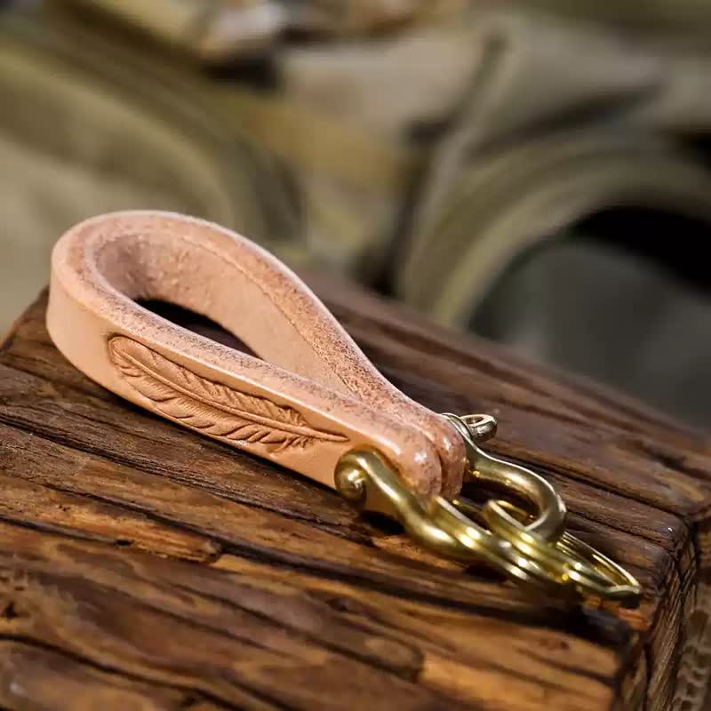 Handcrafted Natural Vegetable Tanned Leather Keychain - Image 11