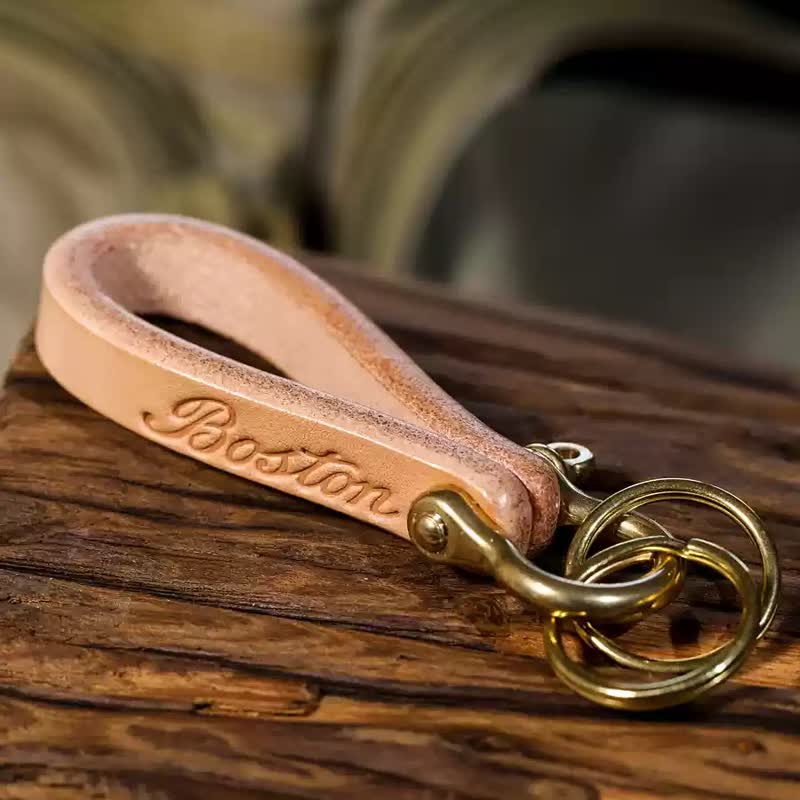 Handcrafted Natural Vegetable Tanned Leather Keychain - Image 19