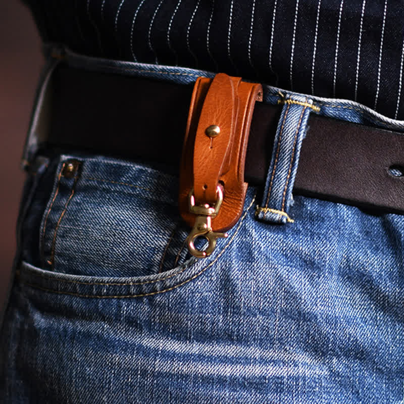 Handmade Belt Loop Key Hanging Holder Leather Keychain - Image 11