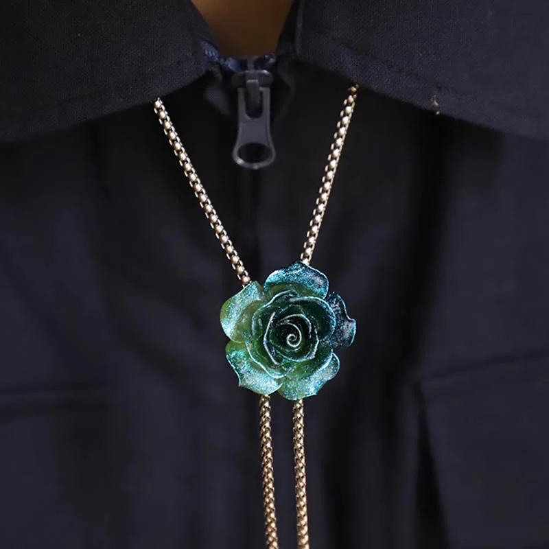 Handmade Micro Flash Gradient Blue Rose Bolo Tie