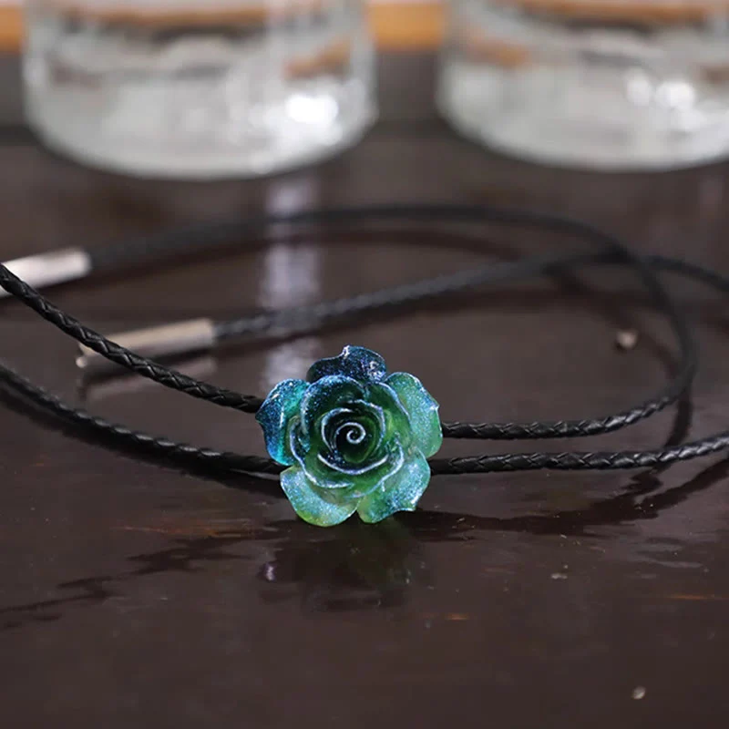 Handmade Micro Flash Gradient Blue Rose Bolo Tie - Image 5
