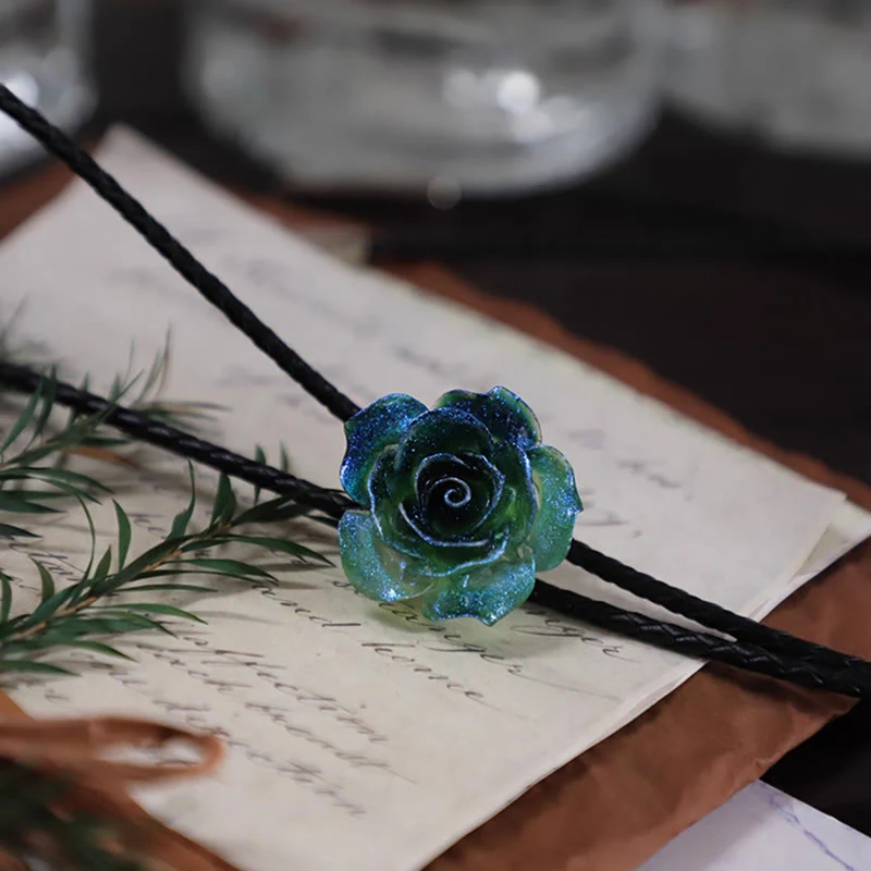 Handmade Micro Flash Gradient Blue Rose Bolo Tie - Image 6