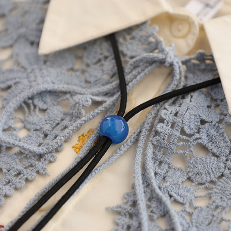 Handmade Simple Blue Round Agate Pendant Bolo Tie - Image 2