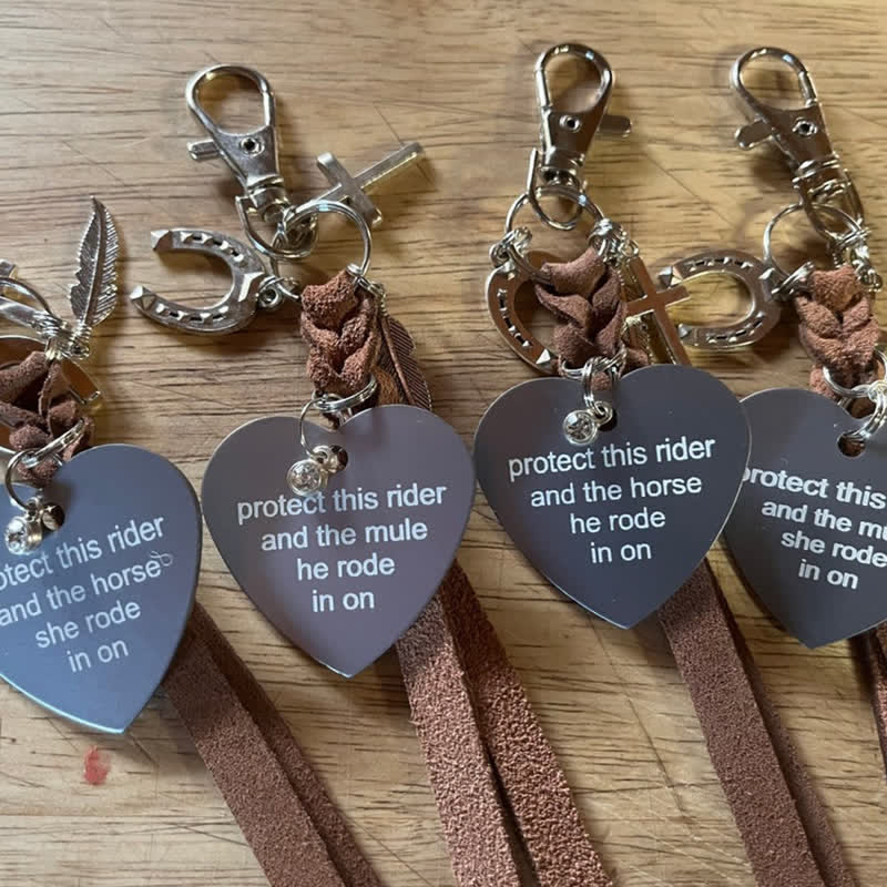 Heart Metal Horseshoe Cross Pendant Leather Keychain - Image 2
