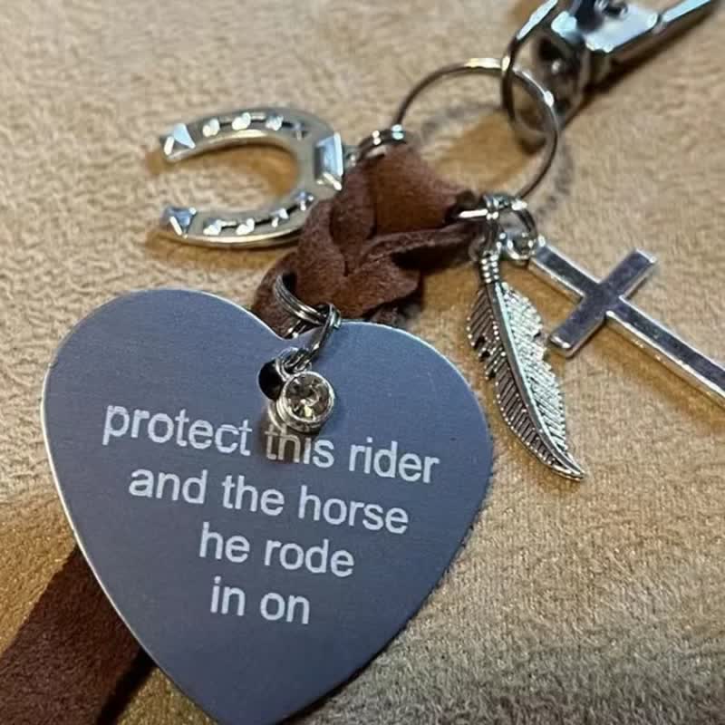 Heart Metal Horseshoe Cross Pendant Leather Keychain - Image 4