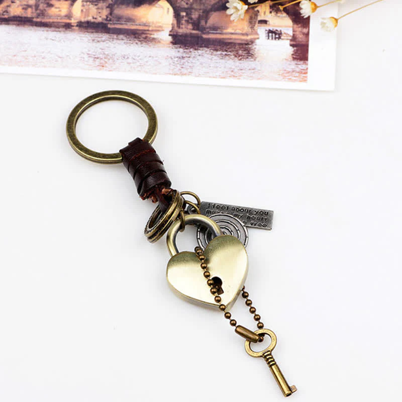 Heart Shaped Lock & Key Leather Keychain - Image 5