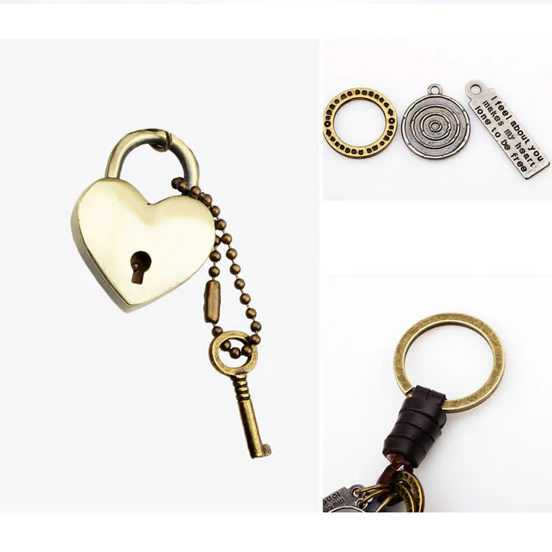 Heart Shaped Lock & Key Leather Keychain - Image 6