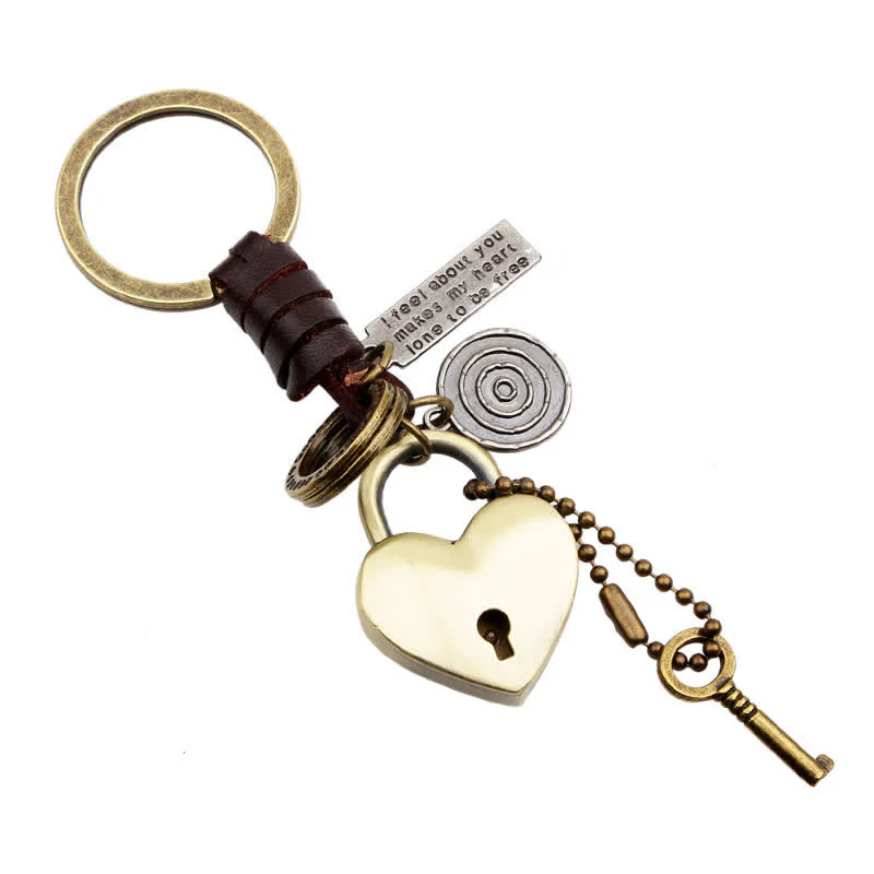 Heart Shaped Lock & Key Leather Keychain - Image 7