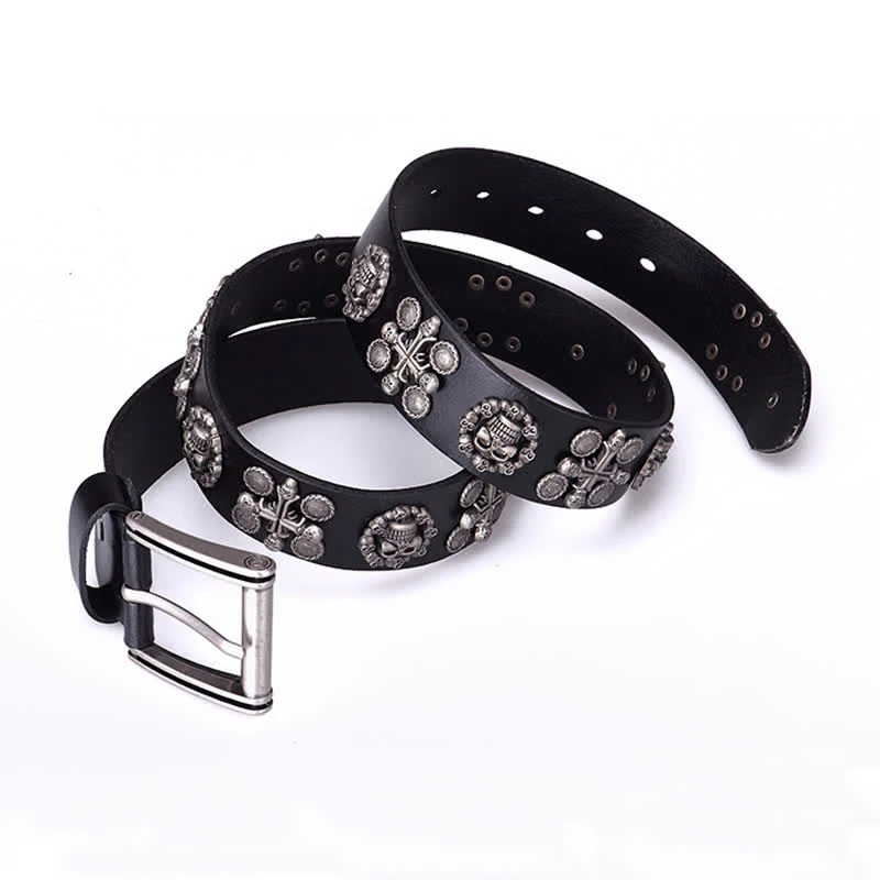 Heavy Metal Rivet Skull Cross Pattern Leather Belt - Image 10