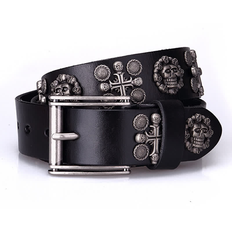 Heavy Metal Rivet Skull Cross Pattern Leather Belt - Image 11