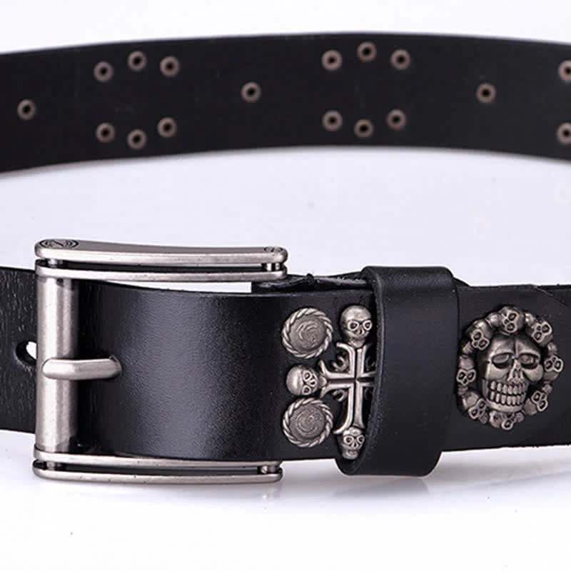 Heavy Metal Rivet Skull Cross Pattern Leather Belt - Image 14