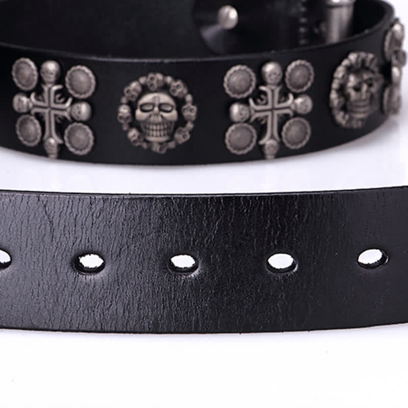 Heavy Metal Rivet Skull Cross Pattern Leather Belt - Image 16