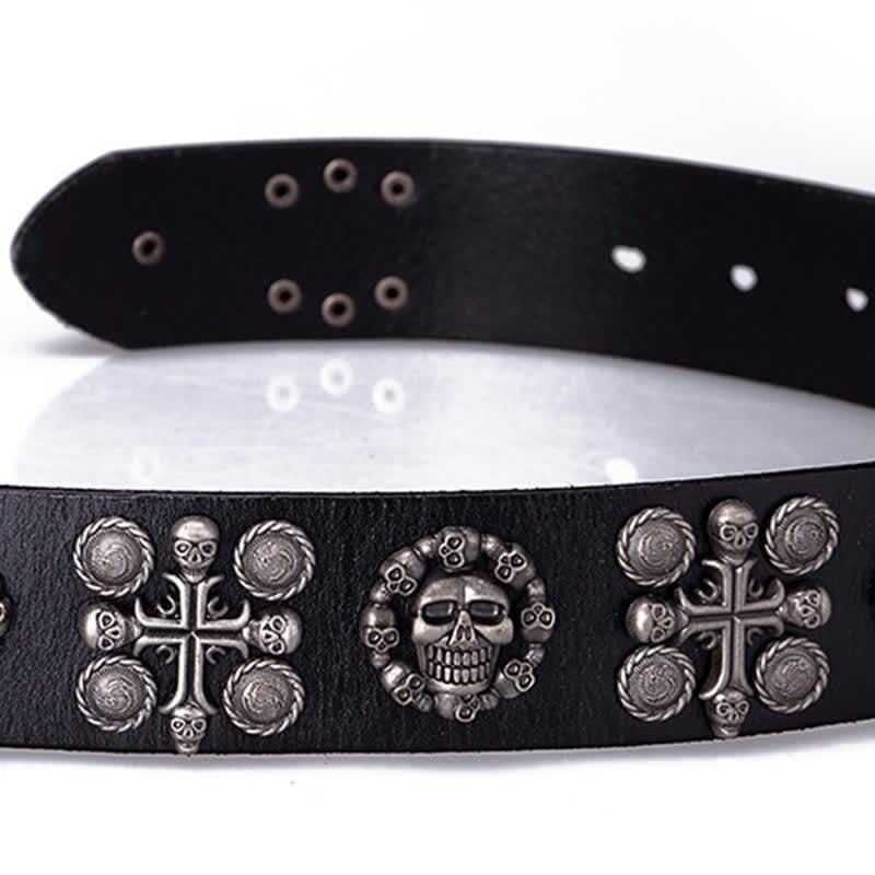Heavy Metal Rivet Skull Cross Pattern Leather Belt - Image 17