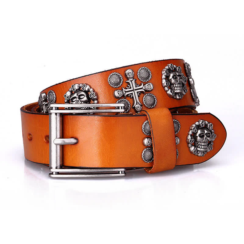 Heavy Metal Rivet Skull Cross Pattern Leather Belt - Image 19