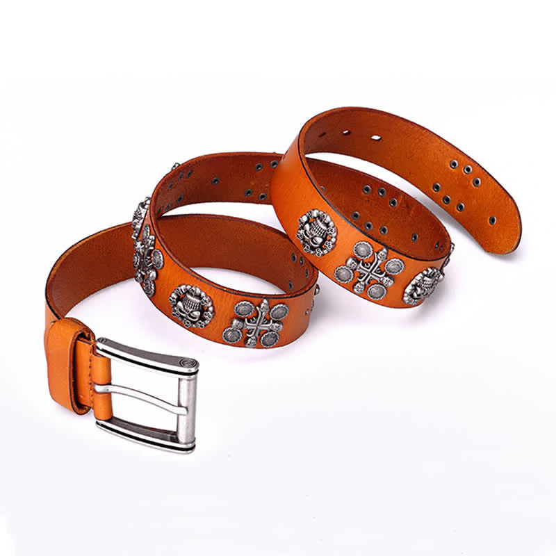 Heavy Metal Rivet Skull Cross Pattern Leather Belt - Image 22