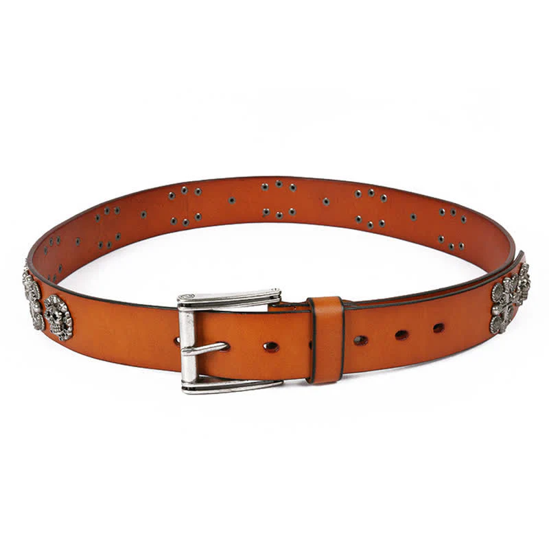 Heavy Metal Rivet Skull Cross Pattern Leather Belt - Image 23