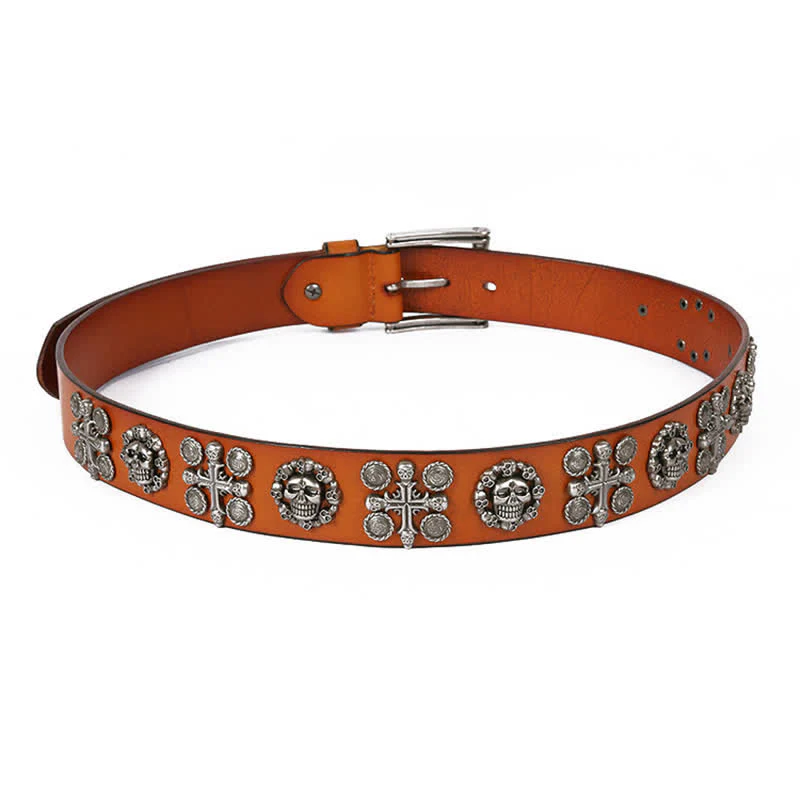Heavy Metal Rivet Skull Cross Pattern Leather Belt - Image 24