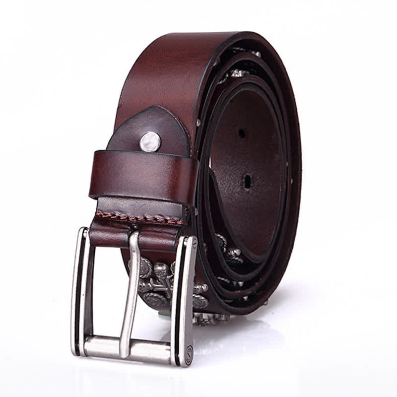 Heavy Metal Rivet Skull Cross Pattern Leather Belt - Image 4