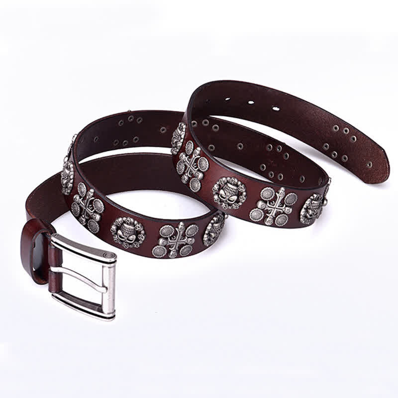 Heavy Metal Rivet Skull Cross Pattern Leather Belt - Image 5